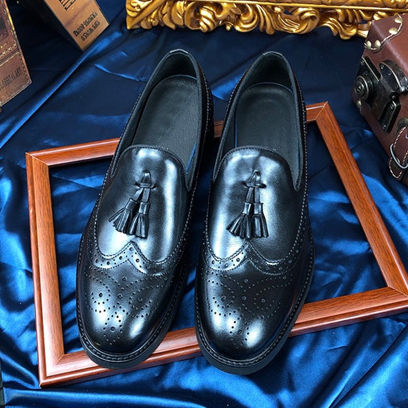 Ανδρικά Loafers Exotic Slip-on Μπρογκ Παπούτσια - Μαύρο 