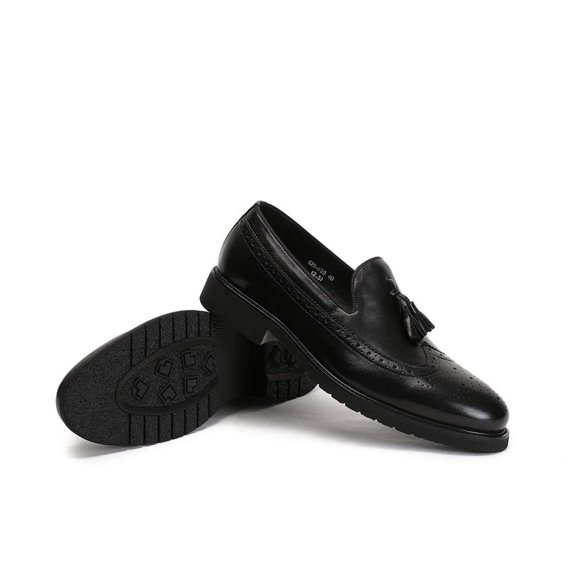 Ανδρικά Loafers Exotic Slip-on Μπρογκ Παπούτσια - Μαύρο 