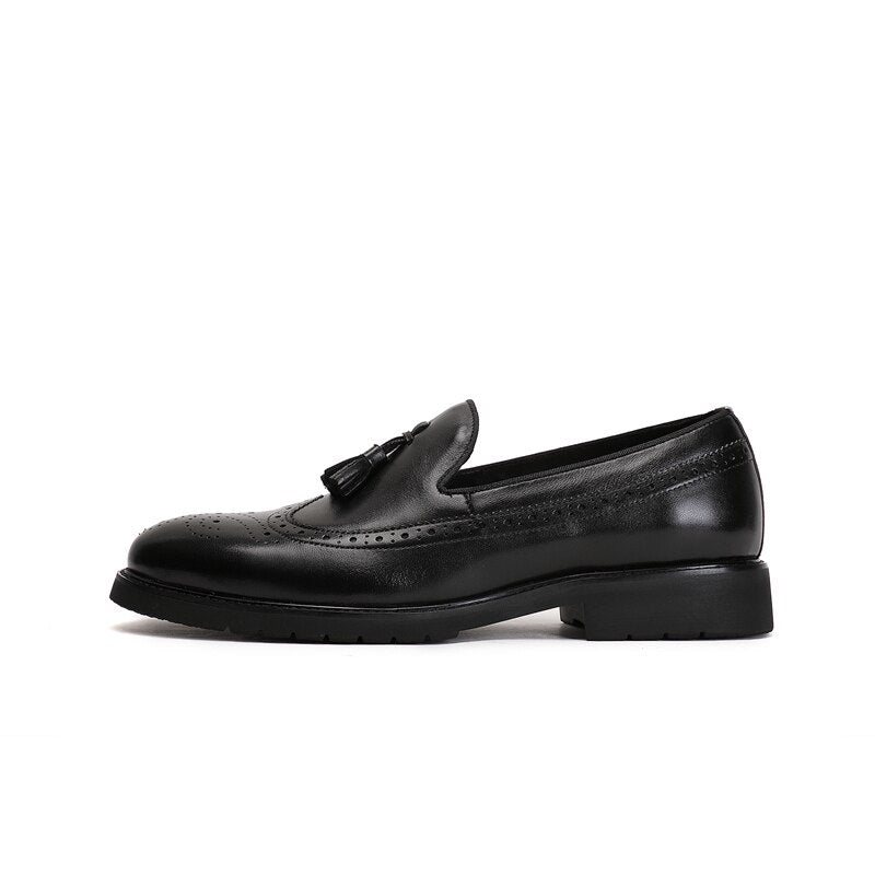 Ανδρικά Loafers Exotic Slip-on Μπρογκ Παπούτσια - Μαύρο 