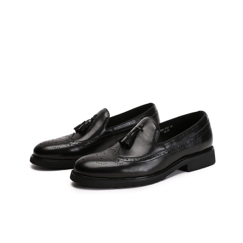 Ανδρικά Loafers Exotic Slip-on Μπρογκ Παπούτσια - Μαύρο 