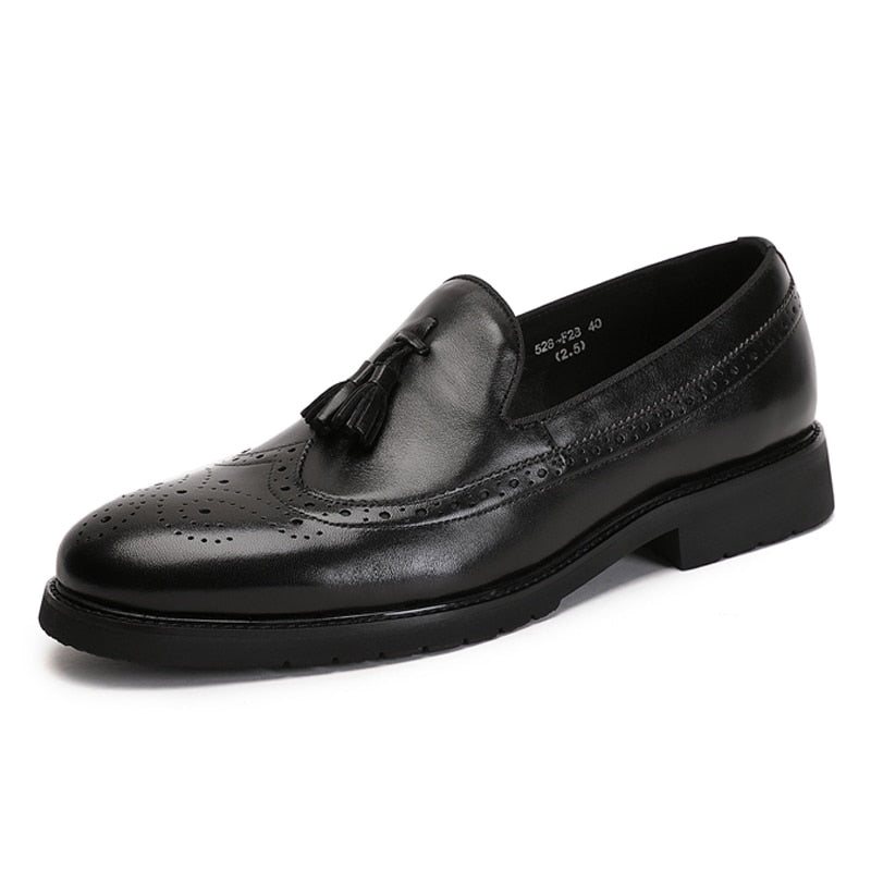 Ανδρικά Loafers Exotic Slip-on Μπρογκ Παπούτσια - Μαύρο 