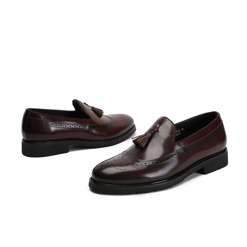 Ανδρικά Loafers Exotic Slip-on Μπρογκ Παπούτσια - Καφές