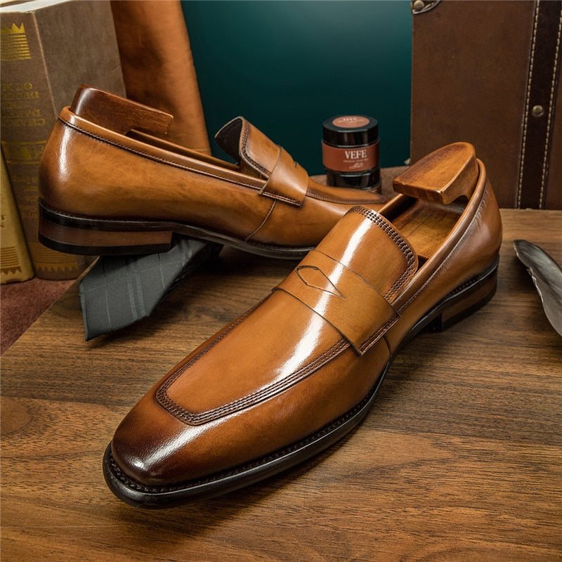 Ανδρικά Loafers Exotic Μυτερά Παπούτσια Brogue - Καφέ