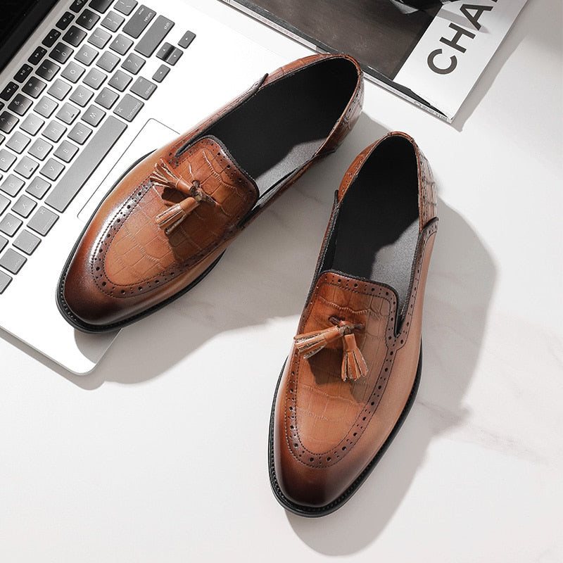 Ανδρικά Loafers Retro Chic Exotic Tassel Leather Brogue - Καφές