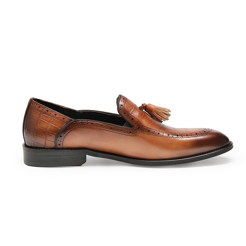 Ανδρικά Loafers Retro Chic Exotic Tassel Leather Brogue - Καφές