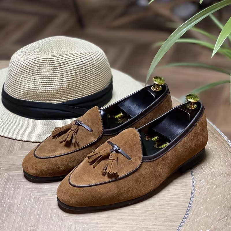 Ανδρικά Loafers Round Toe Slip On Δερμάτινα - Καφές