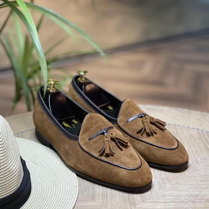 Ανδρικά Loafers Round Toe Slip On Δερμάτινα - Καφές