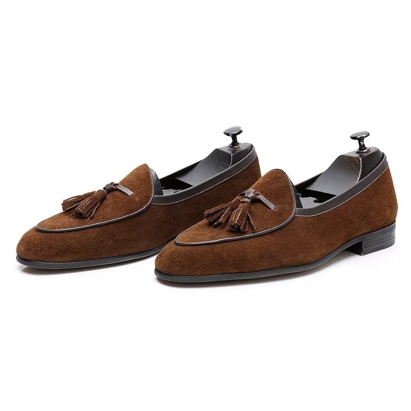 Ανδρικά Loafers Round Toe Slip On Δερμάτινα - Καφές