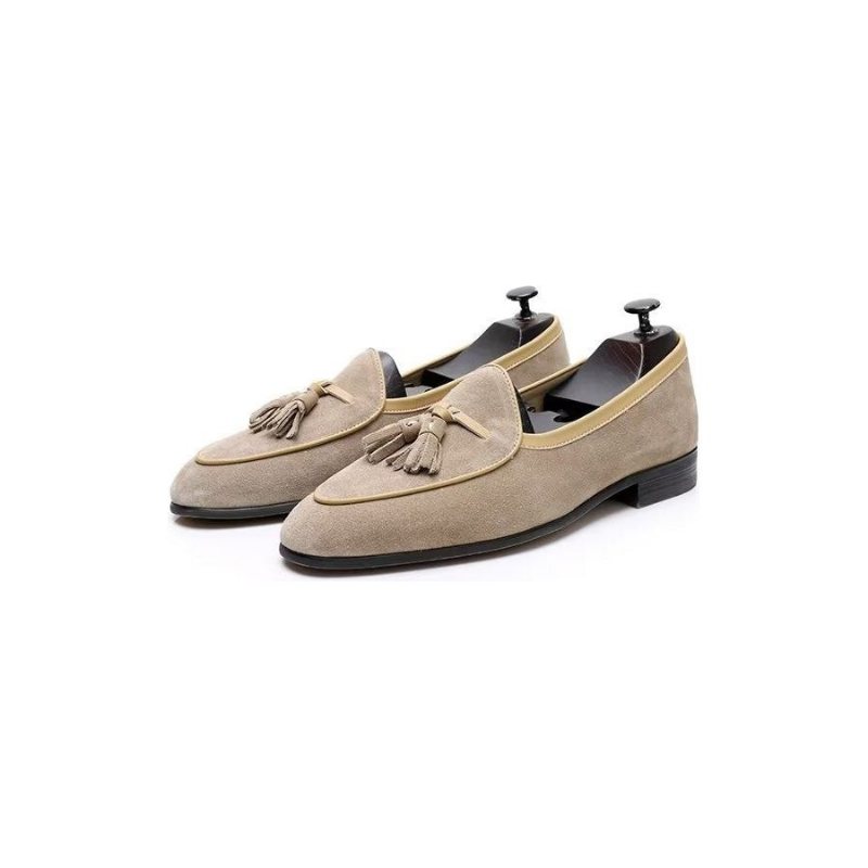 Ανδρικά Loafers Round Toe Slip On Δερμάτινα - Χακί