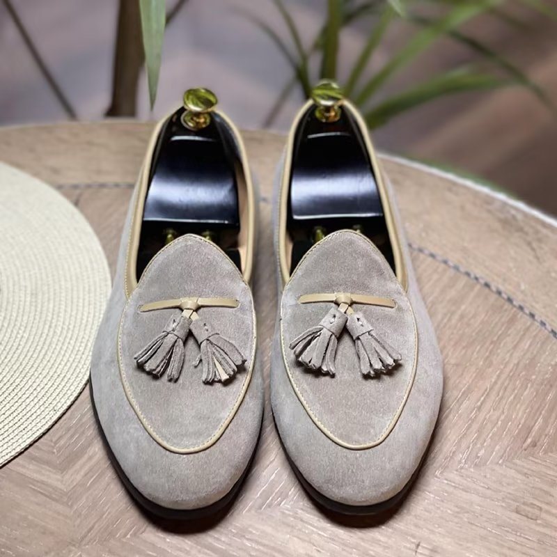 Ανδρικά Loafers Round Toe Slip On Δερμάτινα - Χακί