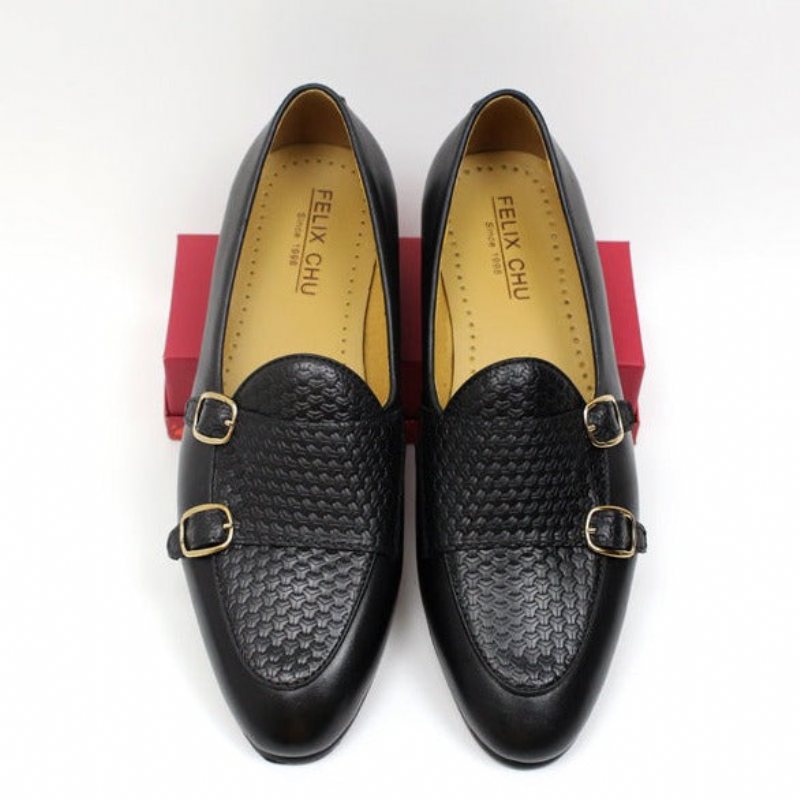 Ανδρικά Loafers Suave Leather Monk Strap Wedding - Μαύρο