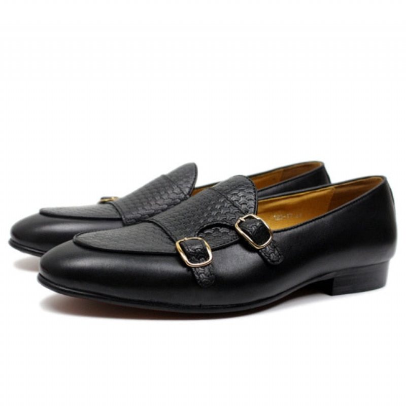 Ανδρικά Loafers Suave Leather Monk Strap Wedding - Μαύρο