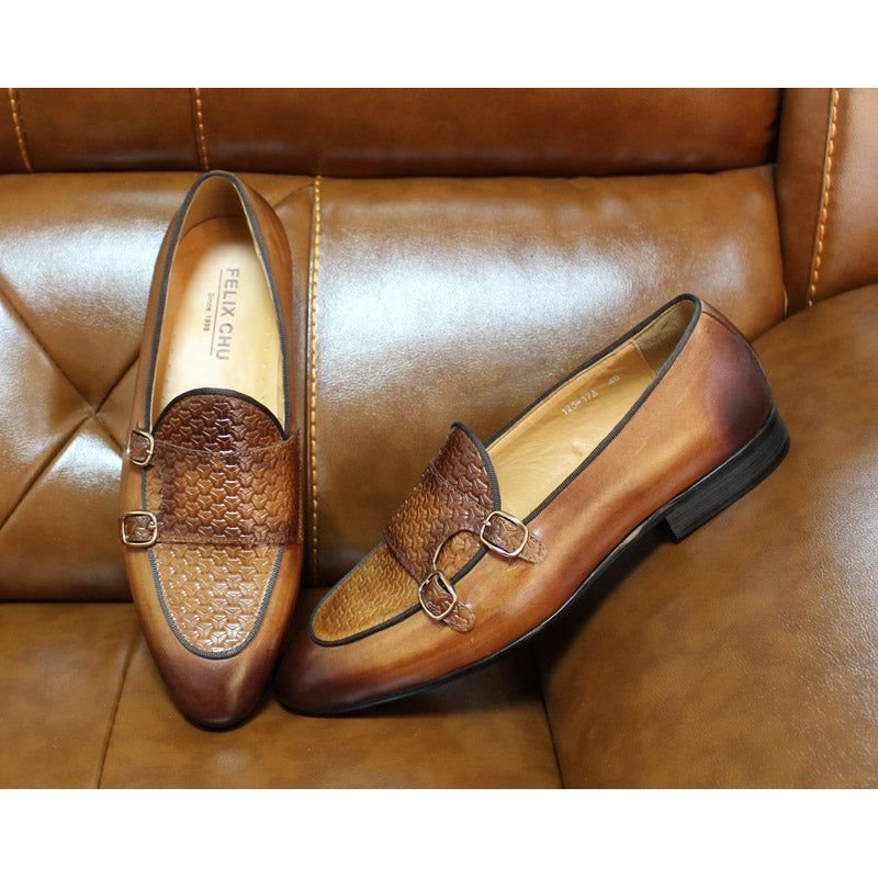 Ανδρικά Loafers Suave Leather Monk Strap Wedding - Καφές