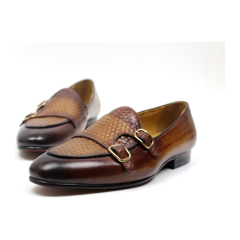 Ανδρικά Loafers Suave Leather Monk Strap Wedding - Καφές