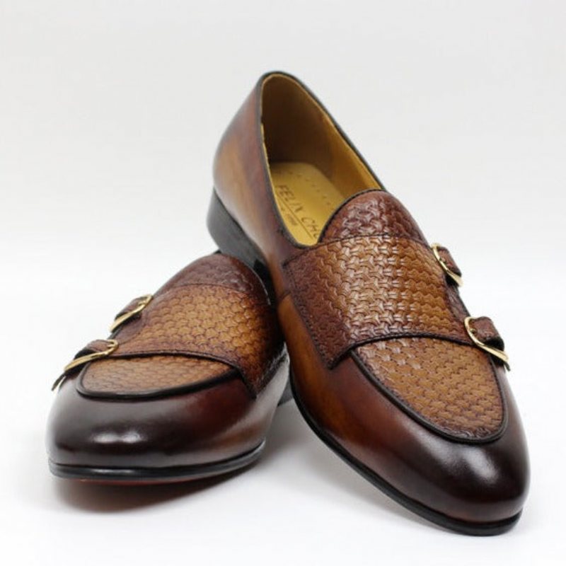 Ανδρικά Loafers Suave Leather Monk Strap Wedding - Καφές