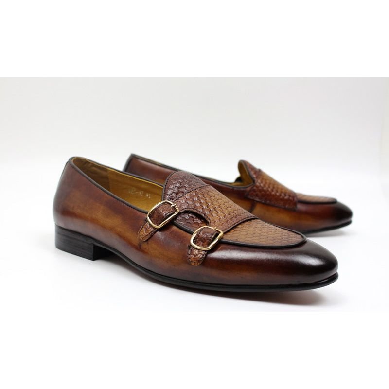 Ανδρικά Loafers Suave Leather Monk Strap Wedding - Καφές