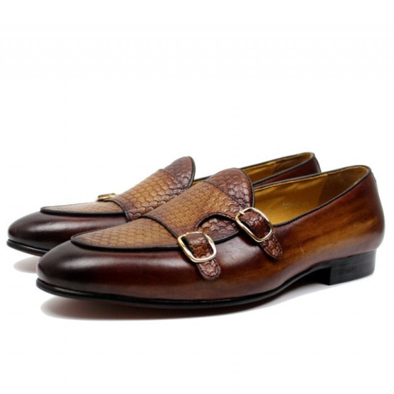 Ανδρικά Loafers Suave Leather Monk Strap Wedding - Καφές