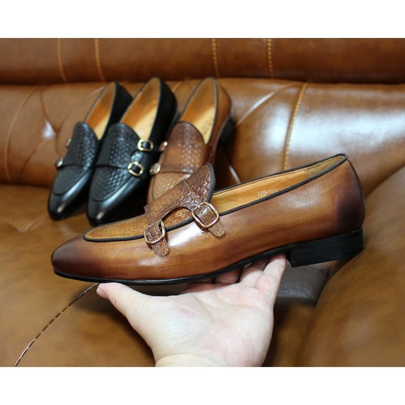 Ανδρικά Loafers Suave Leather Monk Strap Wedding - Καφές