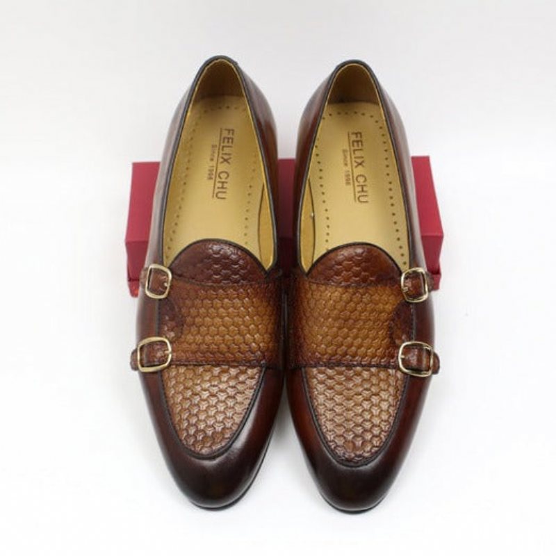 Ανδρικά Loafers Suave Leather Monk Strap Wedding - Καφές