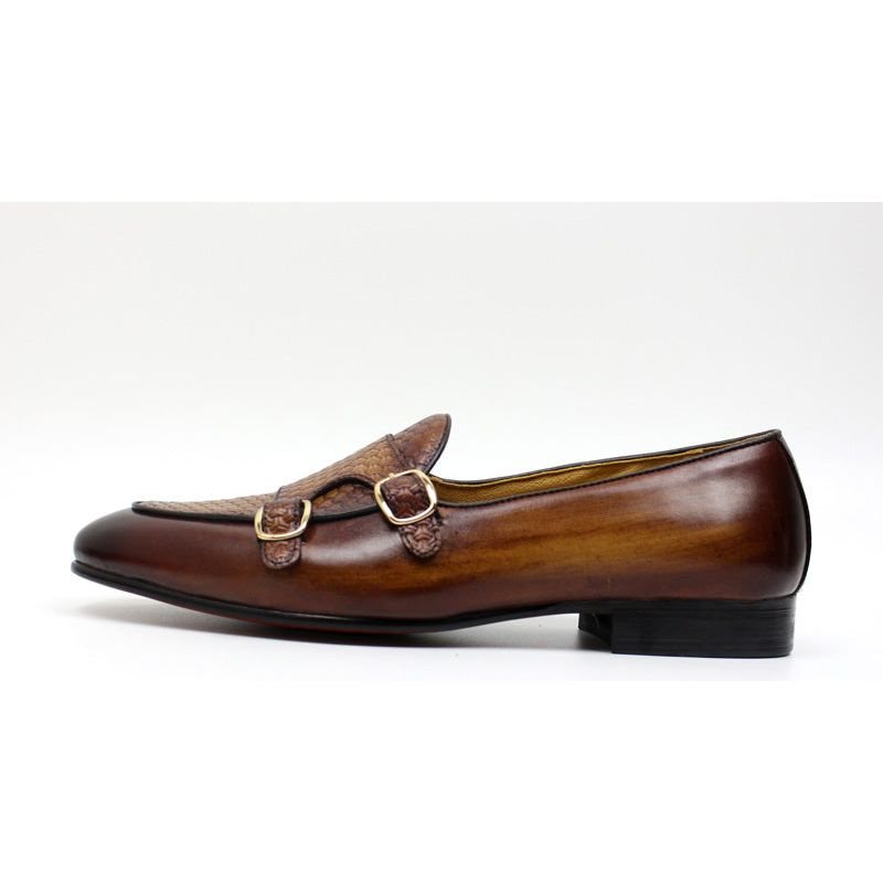 Ανδρικά Loafers Suave Leather Monk Strap Wedding - Καφές