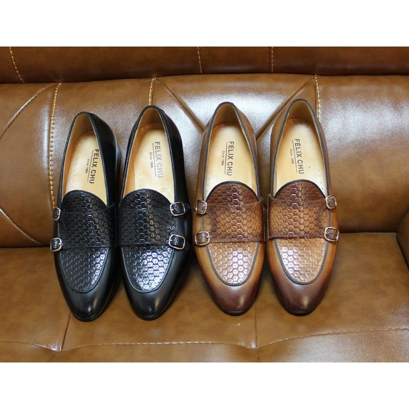 Ανδρικά Loafers Suave Leather Monk Strap Wedding - Μαύρο