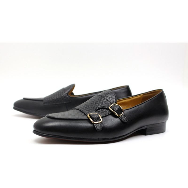 Ανδρικά Loafers Suave Leather Monk Strap Wedding - Μαύρο