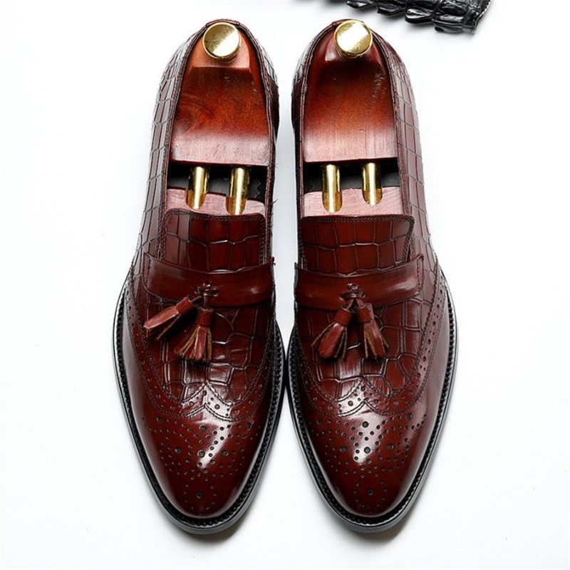 Ανδρικά Loafers Vintage Tassel Brogue Φόρεμα Παπούτσια - Κόκκινο