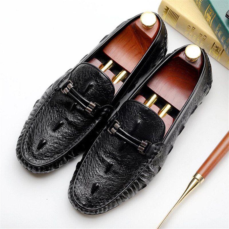 Ανδρικά Loafers Vintage Δέρμα Κροκόδειλου Exotic Brogue - Μαύρο