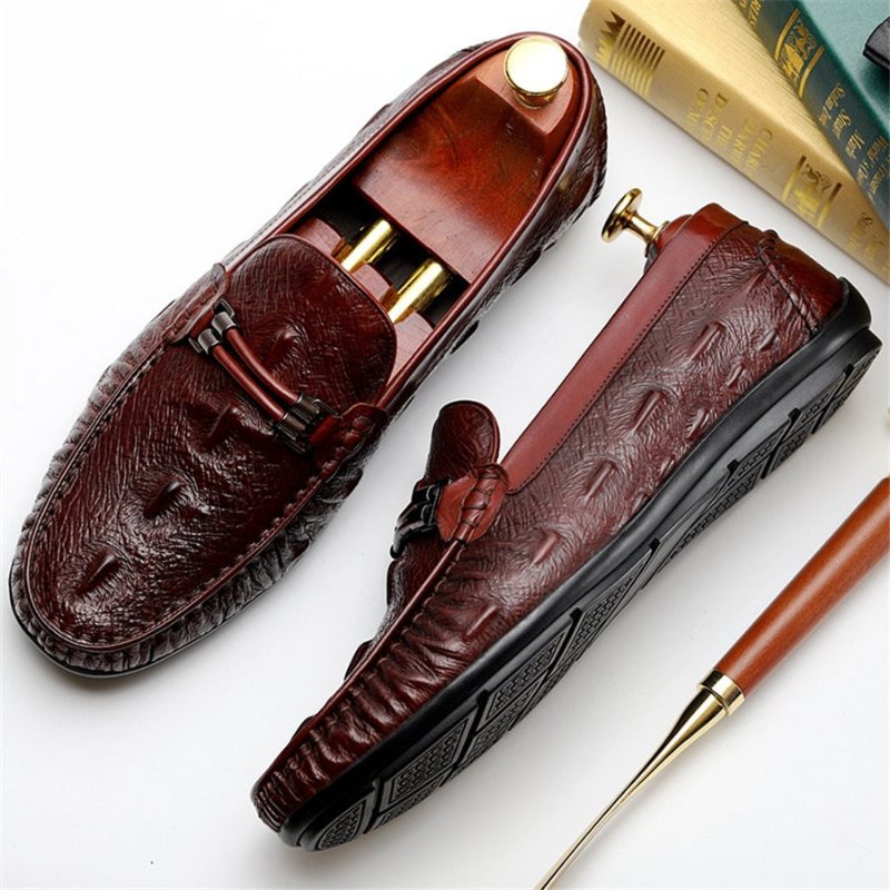 Ανδρικά Loafers Vintage Δέρμα Κροκόδειλου Exotic Brogue - Κόκκινο