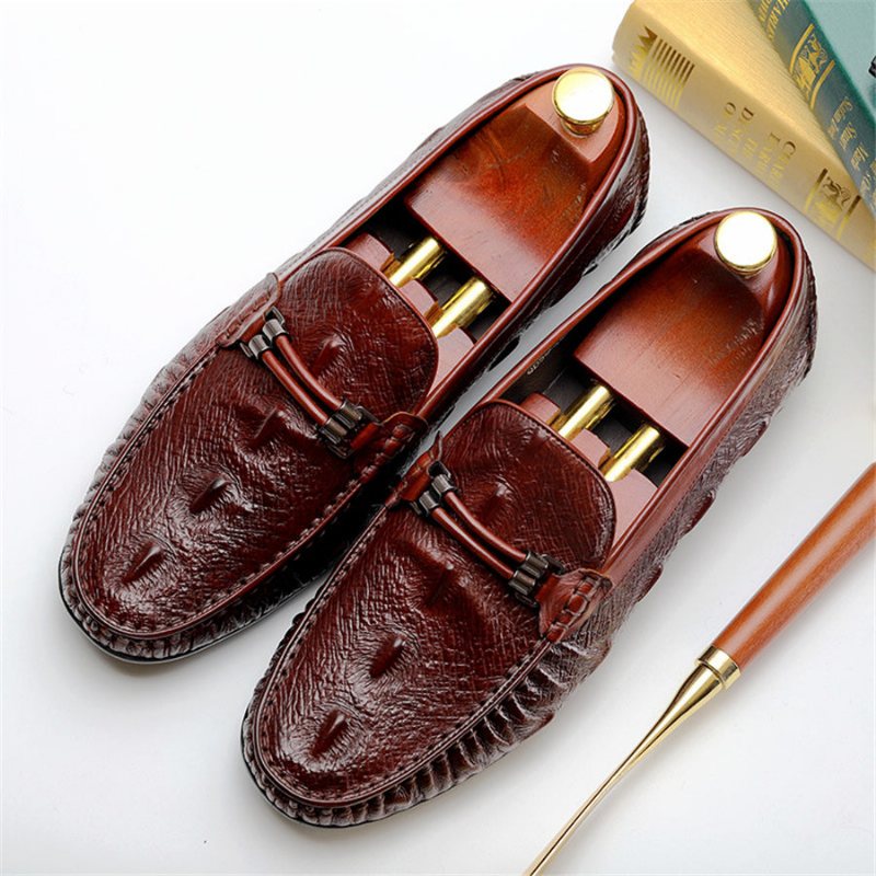 Ανδρικά Loafers Vintage Δέρμα Κροκόδειλου Exotic Brogue - Κόκκινο