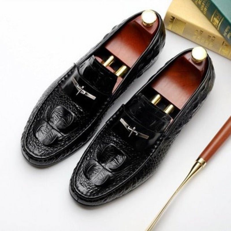 Ανδρικά Loafers Αδιάβροχα Ανάγλυφα Δερμάτινα Slip-on - Μαύρο