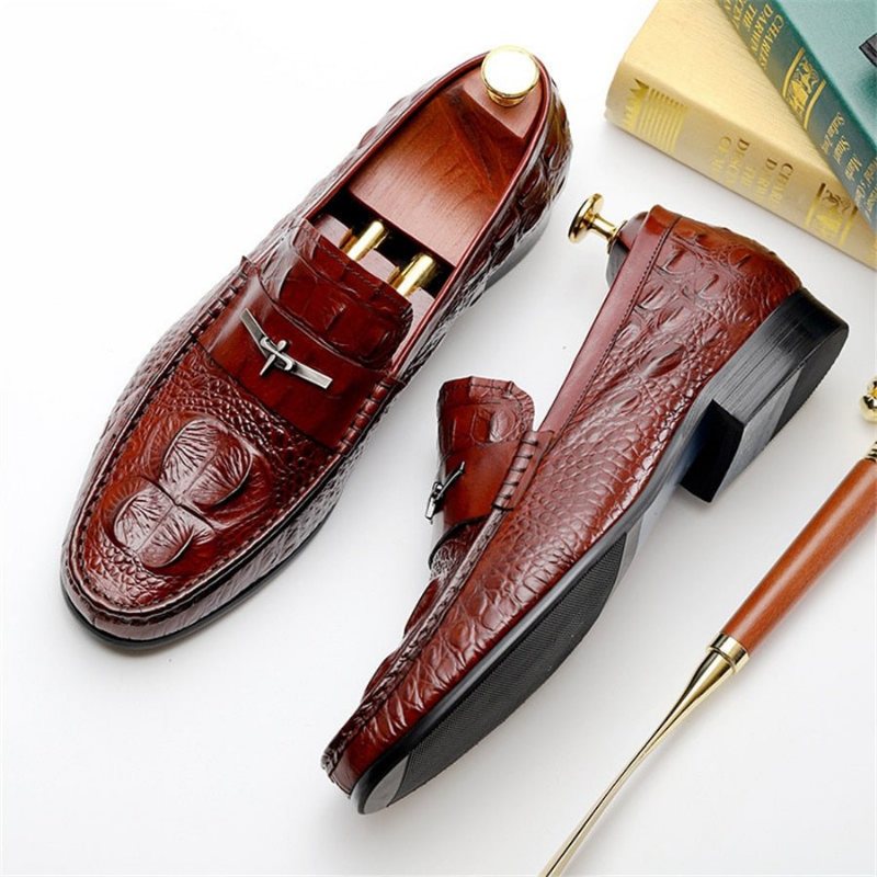 Ανδρικά Loafers Αδιάβροχα Ανάγλυφα Δερμάτινα Slip-on - Κόκκινο