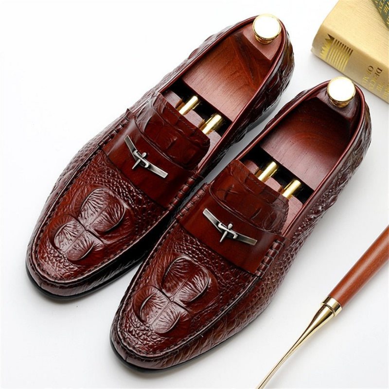 Ανδρικά Loafers Αδιάβροχα Ανάγλυφα Δερμάτινα Slip-on - Κόκκινο