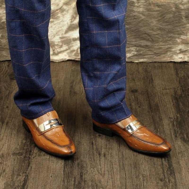 Ανδρικά Loafers Αλιγάτορα Με Υφή Slip-on Μυτερά Μοκασίνια - Καφές