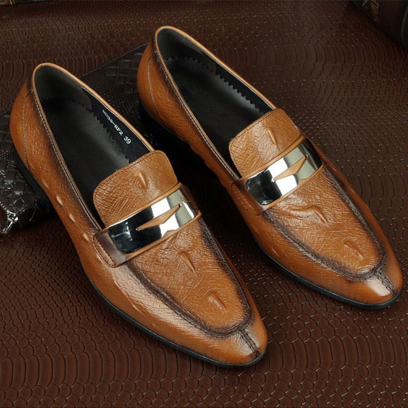 Ανδρικά Loafers Αλιγάτορα Με Υφή Slip-on Μυτερά Μοκασίνια - Καφές