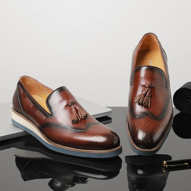 Ανδρικά Loafers Ανάγλυφα Brogue Slip-on - Καφές