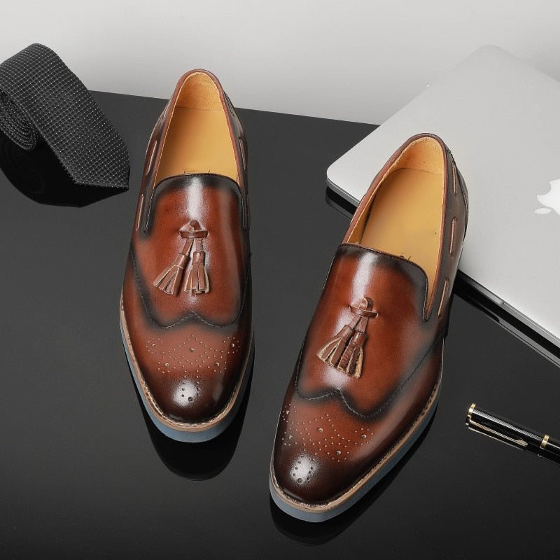 Ανδρικά Loafers Ανάγλυφα Brogue Slip-on - Καφές