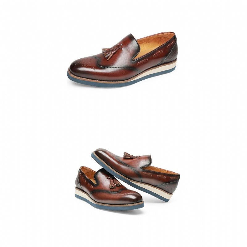 Ανδρικά Loafers Ανάγλυφα Brogue Slip-on - Καφές