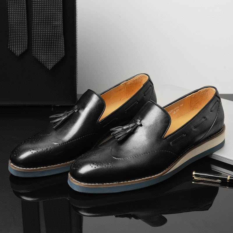 Ανδρικά Loafers Ανάγλυφα Brogue Slip-on - Μαύρο