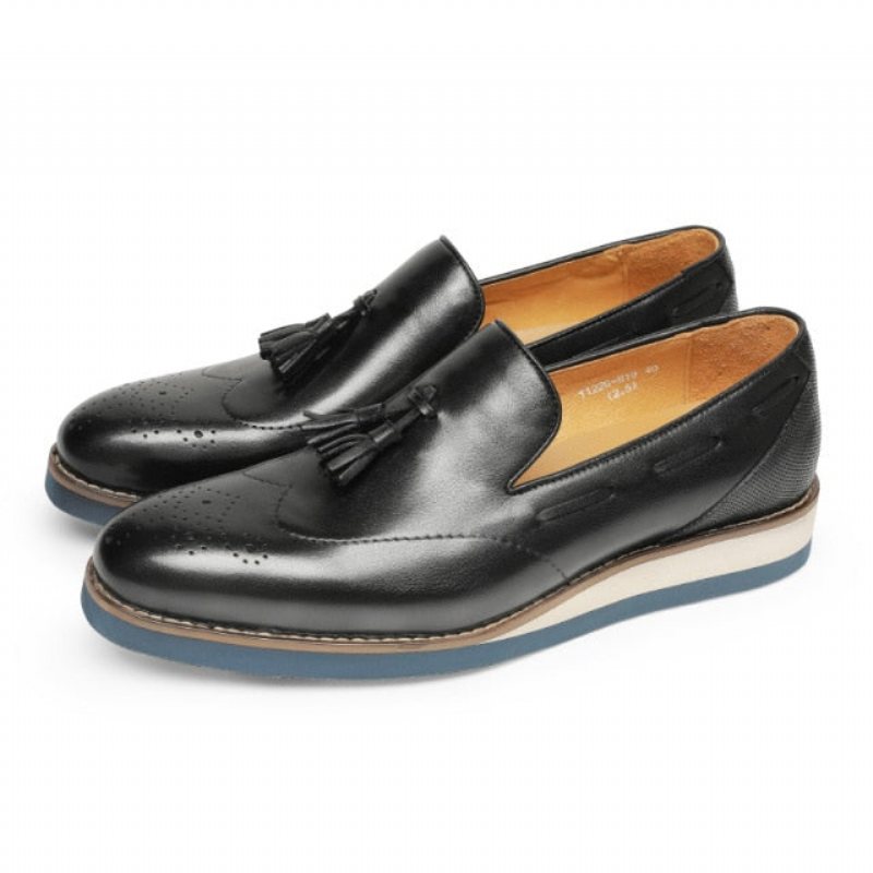 Ανδρικά Loafers Ανάγλυφα Brogue Slip-on - Μαύρο