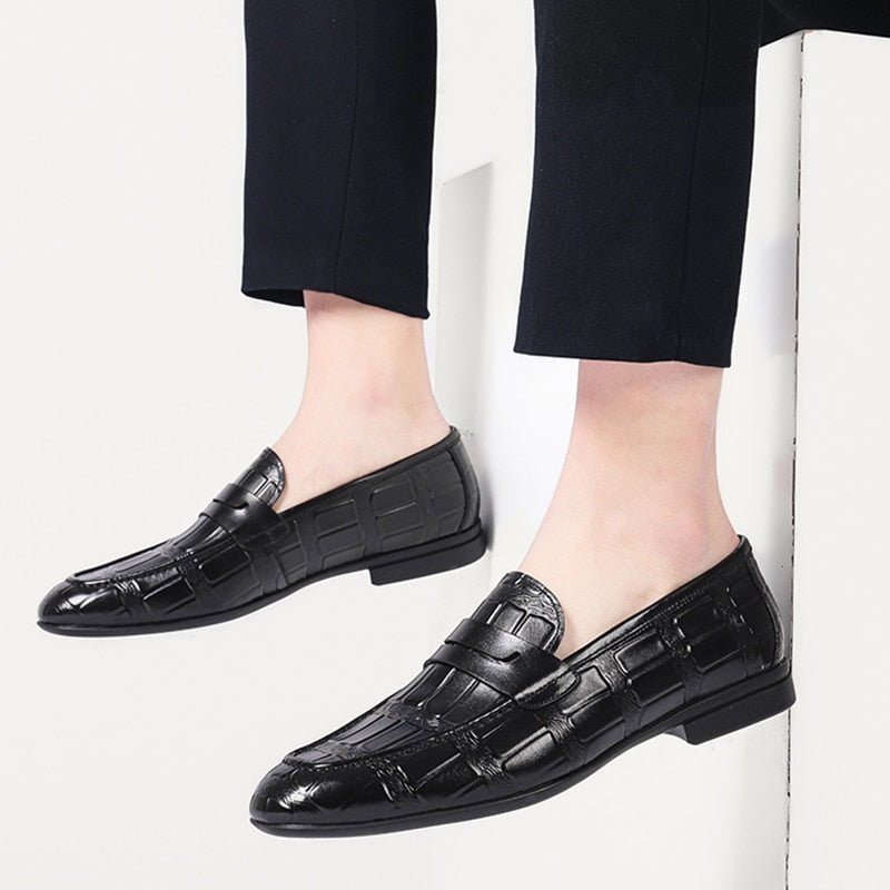 Ανδρικά Loafers Γνήσιο Δέρμα Ανάγλυφο Slip-on Elegance - Μαύρο 