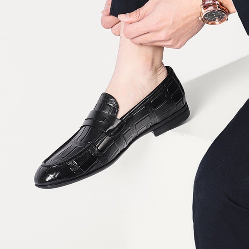 Ανδρικά Loafers Γνήσιο Δέρμα Ανάγλυφο Slip-on Elegance - Μαύρο 