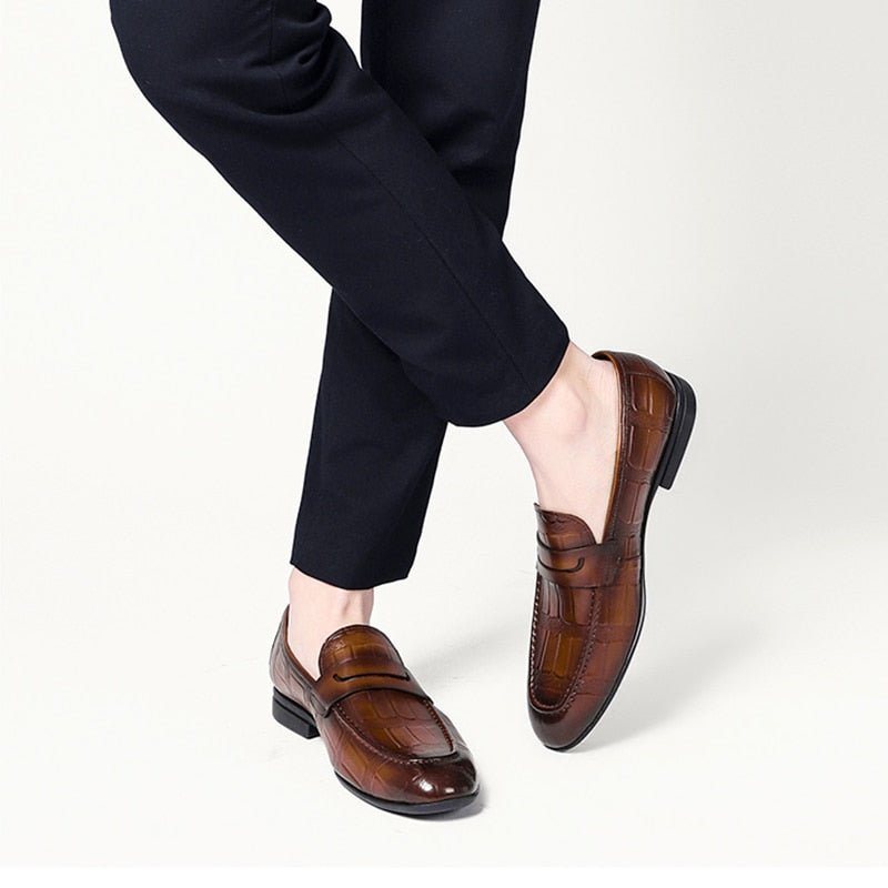 Ανδρικά Loafers Γνήσιο Δέρμα Ανάγλυφο Slip-on Elegance - Καφές