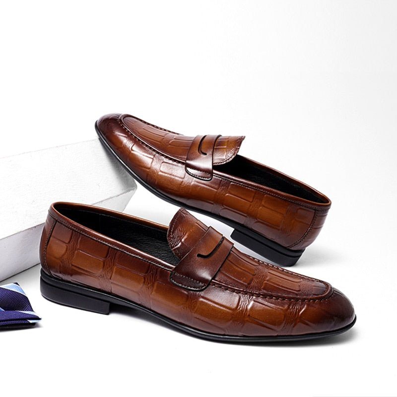 Ανδρικά Loafers Γνήσιο Δέρμα Ανάγλυφο Slip-on Elegance - Καφές