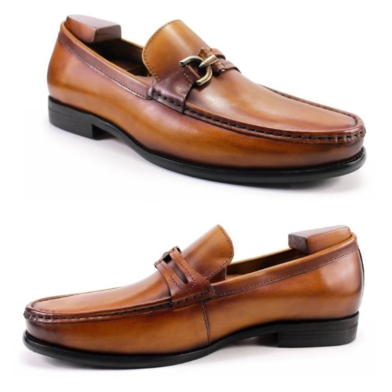 Ανδρικά Loafers Κομψά Δερμάτινα Slip On Μπρογκ Παπούτσια - Καφέ