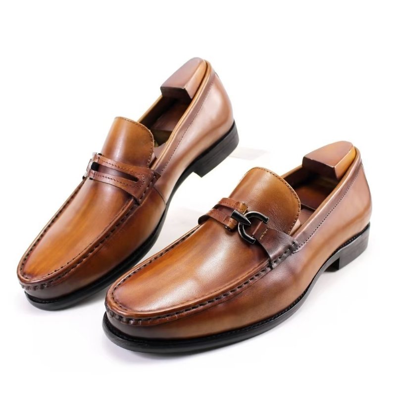 Ανδρικά Loafers Κομψά Δερμάτινα Slip On Μπρογκ Παπούτσια - Καφέ