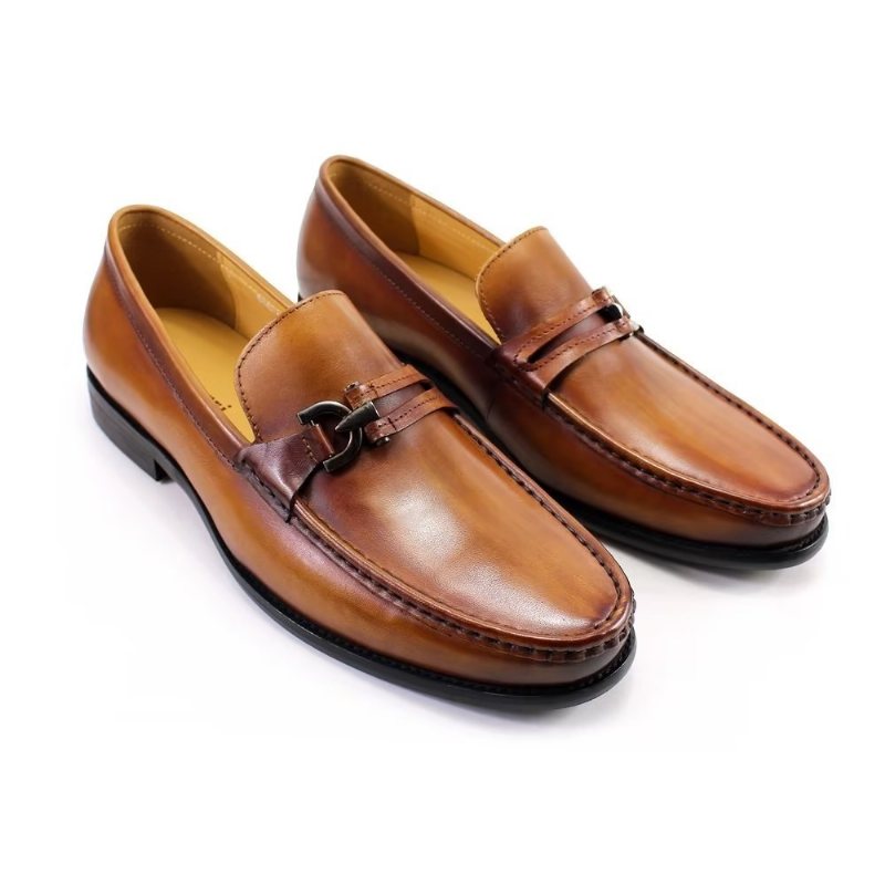 Ανδρικά Loafers Κομψά Δερμάτινα Slip On Μπρογκ Παπούτσια - Καφέ