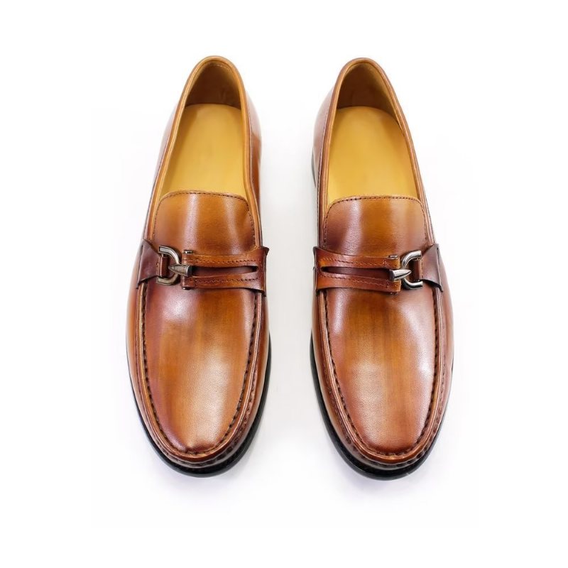 Ανδρικά Loafers Κομψά Δερμάτινα Slip On Μπρογκ Παπούτσια - Καφέ