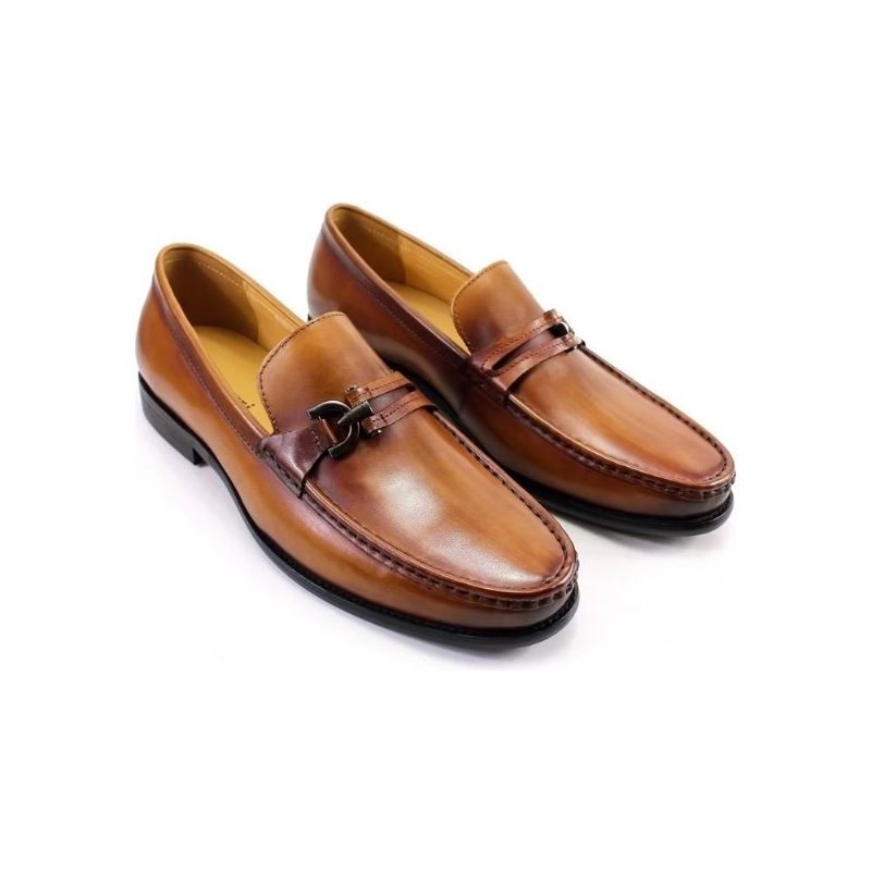 Ανδρικά Loafers Κομψά Δερμάτινα Slip On Μπρογκ Παπούτσια - Καφέ