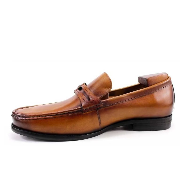 Ανδρικά Loafers Κομψά Δερμάτινα Slip On Μπρογκ Παπούτσια - Καφέ